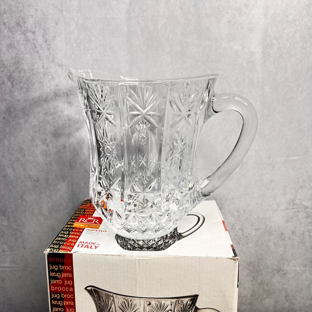 RCR Royal Crystal Rock Pitcher Italy Impero Pattern New in Box Beautiful